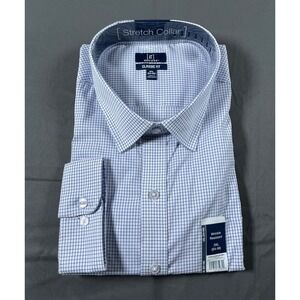 George Mens 3XL Classic Fit Dress Shirt Blue White Check Stretch Collar NWT